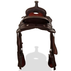 Șa Western, căpăstru &amp; pieptar, piele naturală, 17", maro - Img 5