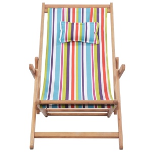 Scaun de plajă pliabil, multicolor, textil și cadru din lemn - Img 2