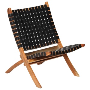 Scaun pliant impletit, negru, piele naturală - Img 11