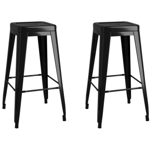 Scaune de bar stivuibile, 2 buc., negru, metal - Img 2