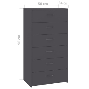 Servantă cu 6 sertare, gri, 50 x 34 x 96 cm, PAL - Img 5