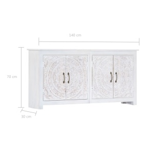 Servantă realizată manual, alb, 140x30x70 cm, lemn masiv acacia - Img 6