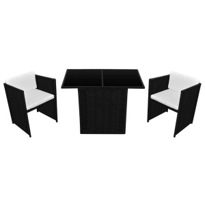Set bistro cu perne, 3 piese, negru, poliratan - Img 2