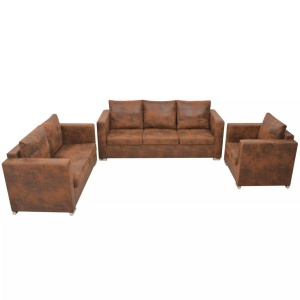Set canapea 3 piese, imitație piele intoarsă