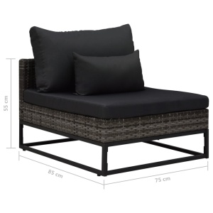 Set canapele de grădină cu perne, 3 piese, gri, poliratan - Img 11
