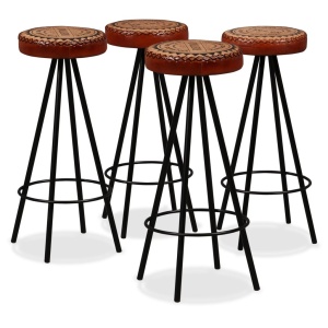 Set de bar 5 piese lemn masiv reciclat piele naturală și pânză - Img 7