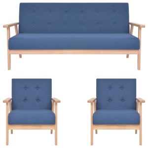 Set de canapele, 3 piese, albastru, material textil