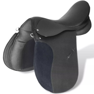 Set echitație 5-in-1 cu șa 44,5 cm din piele naturală, negru - Img 8