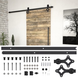 Set feronerie pentru uși glisante, negru, 183 cm, oțel