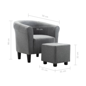 Set fotoliu și taburet, 2 piese, gri deschis, material textil - Img 9