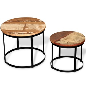 Set masă cafea, lemn reciclat, rotund, 40cm/50cm, două piese - Img 2