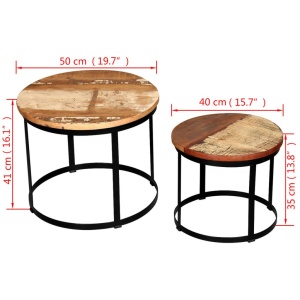 Set masă cafea, lemn reciclat, rotund, 40cm/50cm, două piese - Img 6