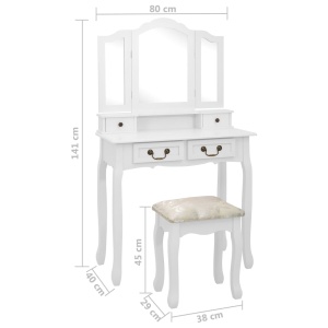 Set masă de toaletă cu taburet alb 80x69x141 cm lemn paulownia - Img 11