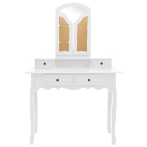 Set masă toaletă cu taburet alb 100x40x146 cm lemn paulownia - Img 8