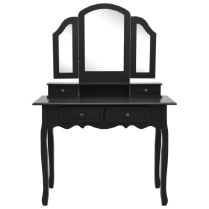 Set masă toaletă cu taburet negru 100x40x146 cm lemn paulownia - Img 4