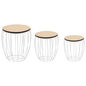 Set măsuță de cafea, 3 buc., placaj de plop, fier - Img 2