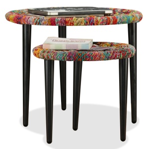 Set măsuțe cafea, 2 buc., detalii chindi impletite, multicolor - Img 2