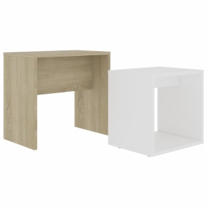 Set măsuțe de cafea, alb și stejar Sonoma, 48x30x45 cm, PAL - Img 2