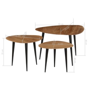 Set mese de cafea, 3 piese, lemn masiv de acacia - Img 11