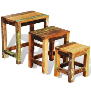 Set mese suprapuse, 3 piese, vintage, lemn reciclat - Img 5