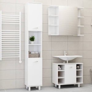 Set mobilier baie, 3 piece, alb extralucios, PAL