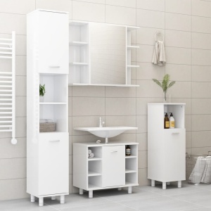 Set mobilier baie, 3 piese, alb extralucios, PAL - Img 3