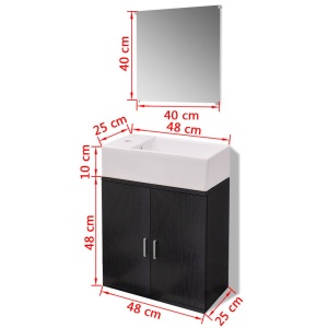 Set mobilier baie format din 3 piese cu chiuvetă inclusă, Negru - Img 9
