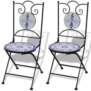 Set mobilier bistro, 3 piese, albastru/alb, plăci ceramice - Img 5