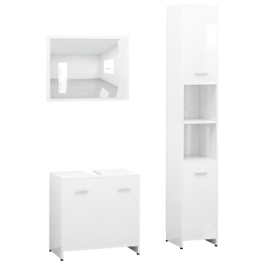 Set mobilier de baie, 3 piese, alb, PAL - Img 2