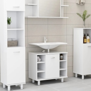 Set mobilier de baie, 3 piese, alb, PAL - Img 12