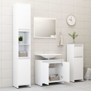 Set mobilier de baie, 4 piese, alb, PAL - Img 3
