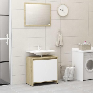 Set mobilier de baie, alb și stejar Sonoma, PAL