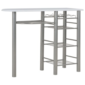 Set mobilier de bar, cu rafturi, 3 piese, alb, lemn și oțel - Img 3