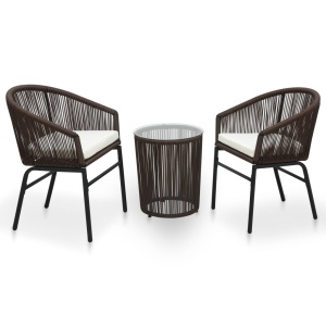 Set mobilier de bistro cu perne, 3 piese, maro, ratan PVC