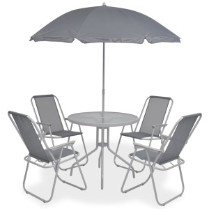Set mobilier de exterior, 6 piese, gri, oțel și textilenă