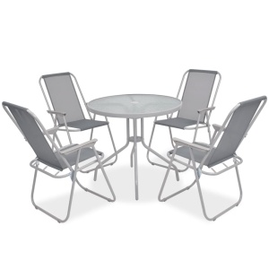 Set mobilier de exterior, 6 piese, gri, oțel și textilenă - Img 4