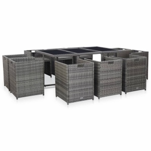 Set mobilier de exterior cu perne, 11 piese, gri, poliratan - Img 2