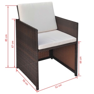 Set mobilier de exterior cu perne, 11 piese, maro, poliratan - Img 9