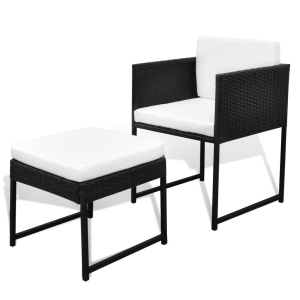 Set mobilier de exterior cu perne, 11 piese, negru, poliratan - Img 5