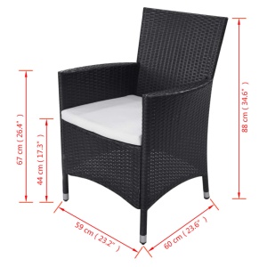 Set mobilier de exterior cu perne, 11 piese, negru, poliratan - Img 7