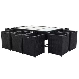 Set mobilier de exterior cu perne, 11 piese, negru, poliratan - Img 8
