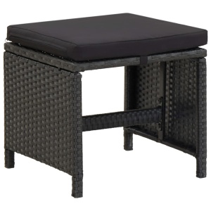 Set mobilier de exterior cu perne, 11 piese, negru, poliratan - Img 11