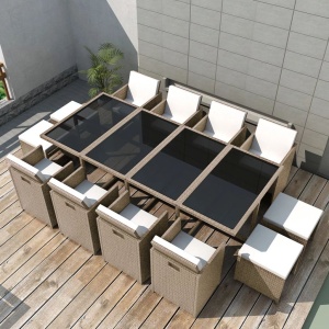 Set mobilier de exterior cu perne, 13 piese, bej, poliratan