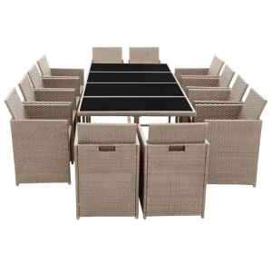 Set mobilier de exterior cu perne, 13 piese, bej, poliratan - Img 3