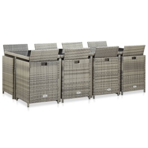 Set mobilier de exterior cu perne, 13 piese, gri, poliratan - Img 8