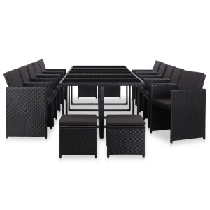 Set mobilier de exterior cu perne, 15 piese, negru, poliratan - Img 3