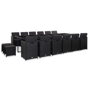 Set mobilier de exterior cu perne, 17 piese, negru, poliratan