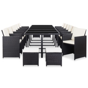 Set mobilier de exterior cu perne, 17 piese, negru, poliratan - Img 2