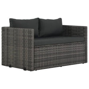 Set mobilier de exterior cu perne, 3 piese, gri, poliratan - Img 2