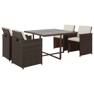 Set mobilier de exterior cu perne, 5 piese, maro, poliratan